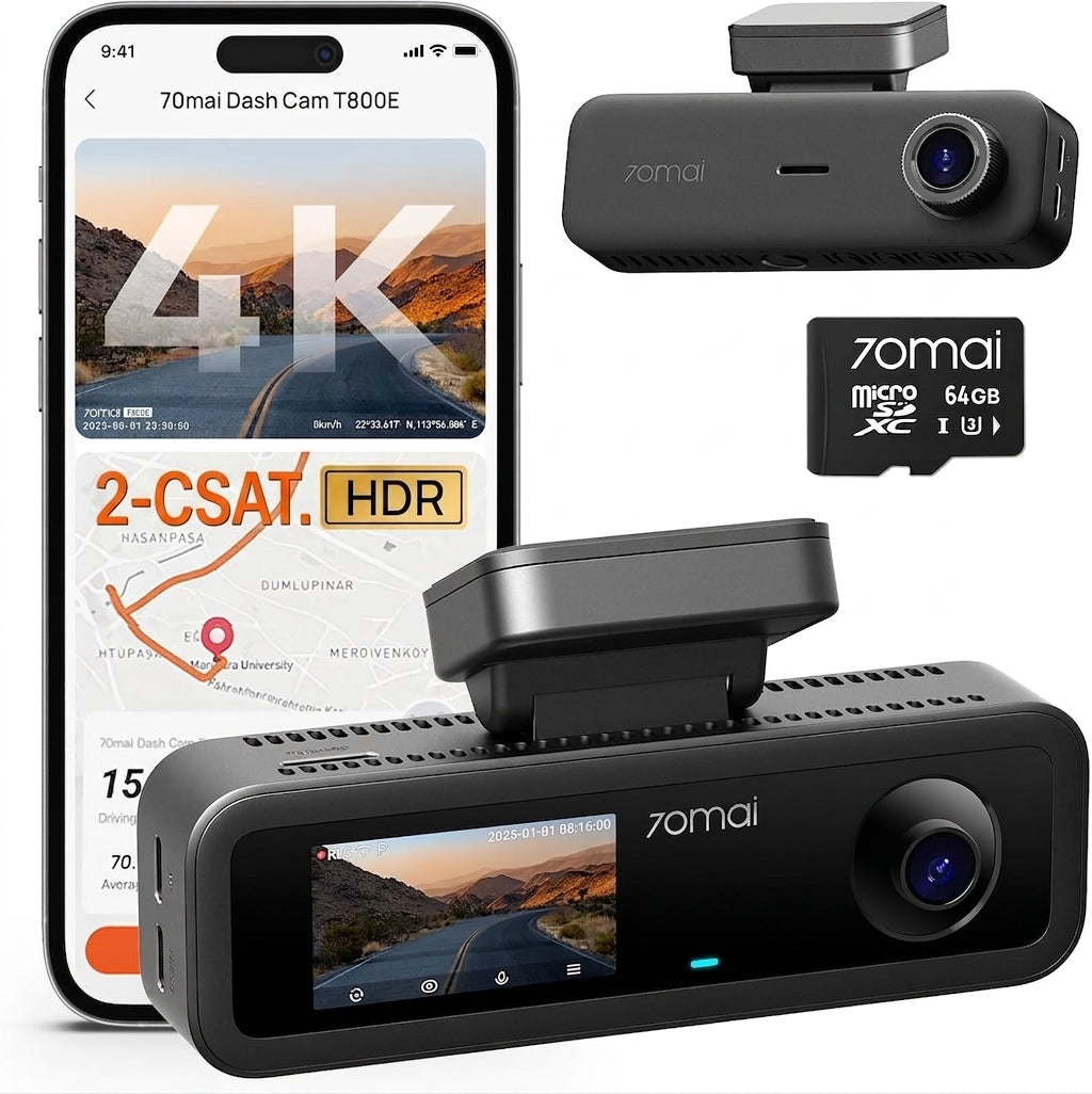 4K autós menetrögzítő kamera – 3 csatornás, GPS-szel és WiFi-vel