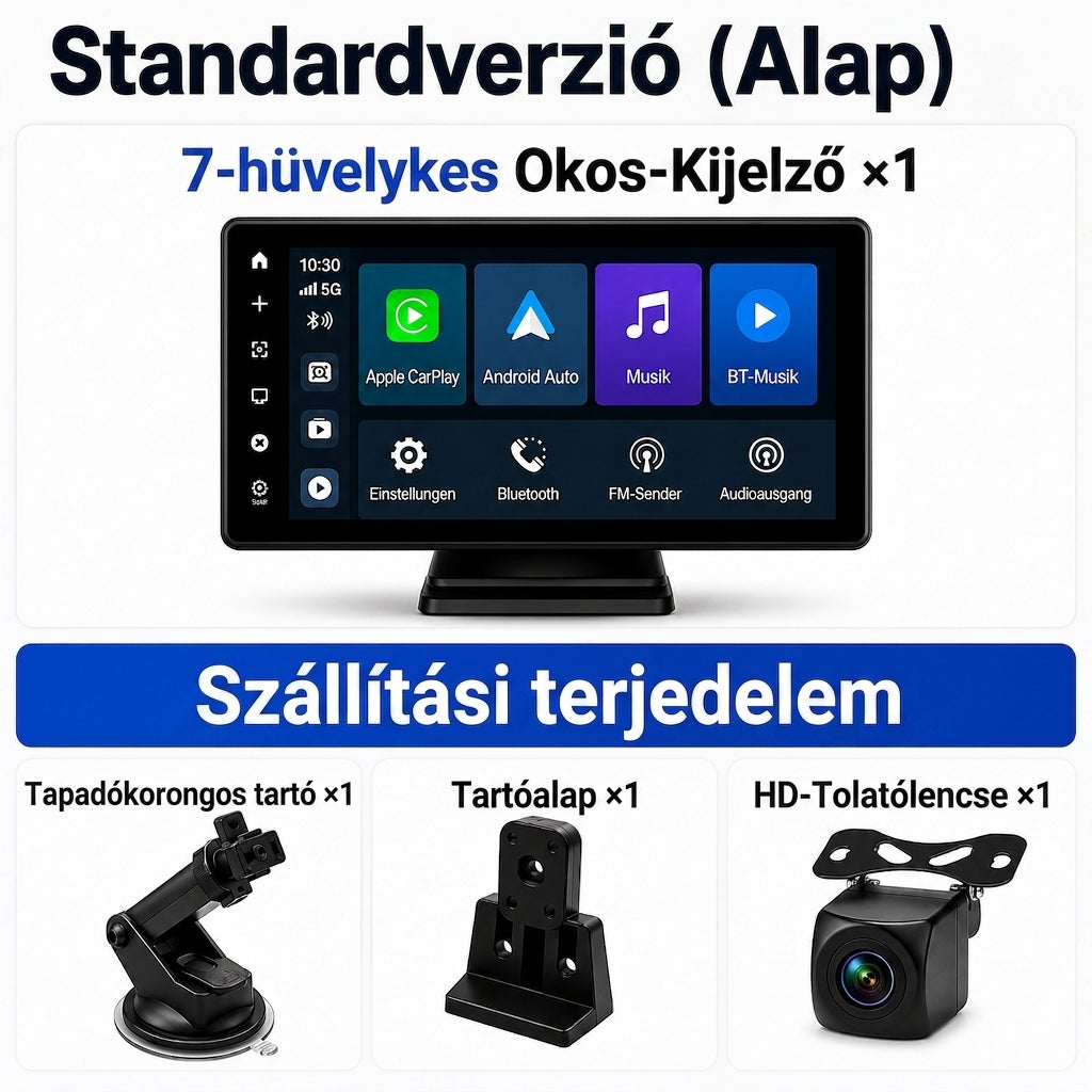 Intelligens autós multimédiás kijelző – CarPlay és Android Auto
